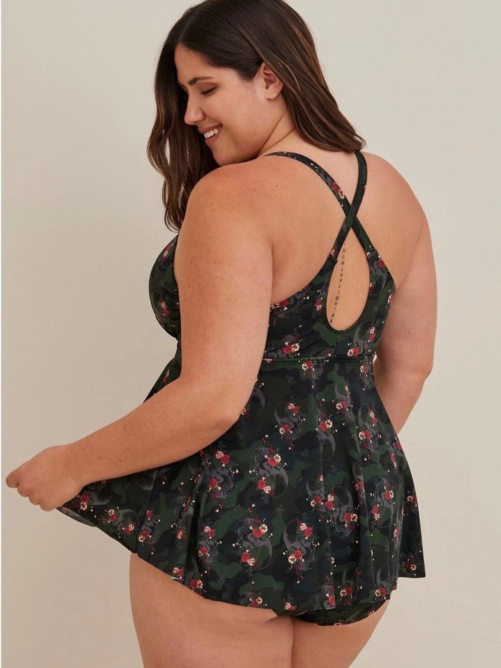 Torrid Skull Camo Floral Babydoll One Piece Swimsuit 3X D/DD Wire Free - Picture 2 of 6